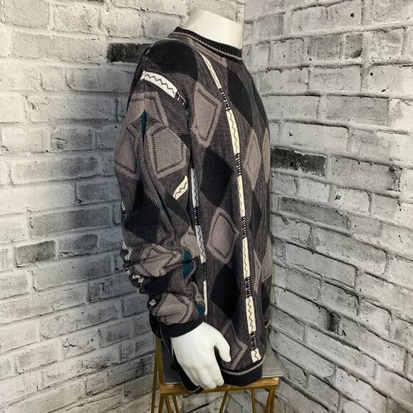 Vintage 3D Knit Sweater Grandpa Dad 90s Retro Textured Crewneck Pullover - Picture 3 of 9